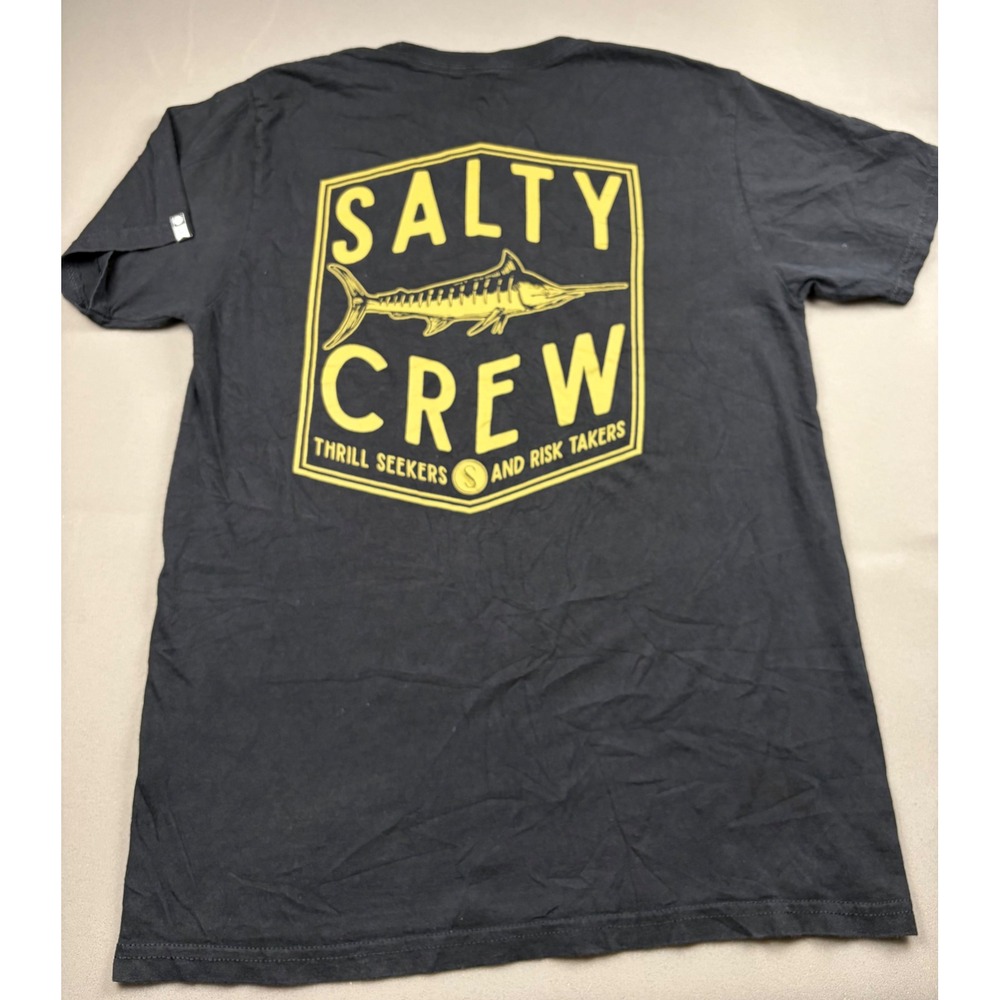 Salty Crew Mens Marlin Graphic T-Shirt Black Yellow Short Sleeve Size Medium
